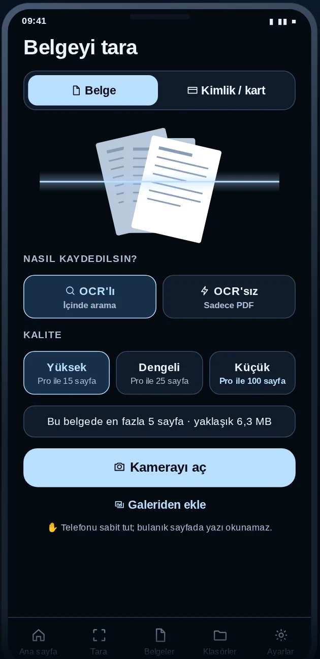 Arxa'nın belge tarama ekranı
